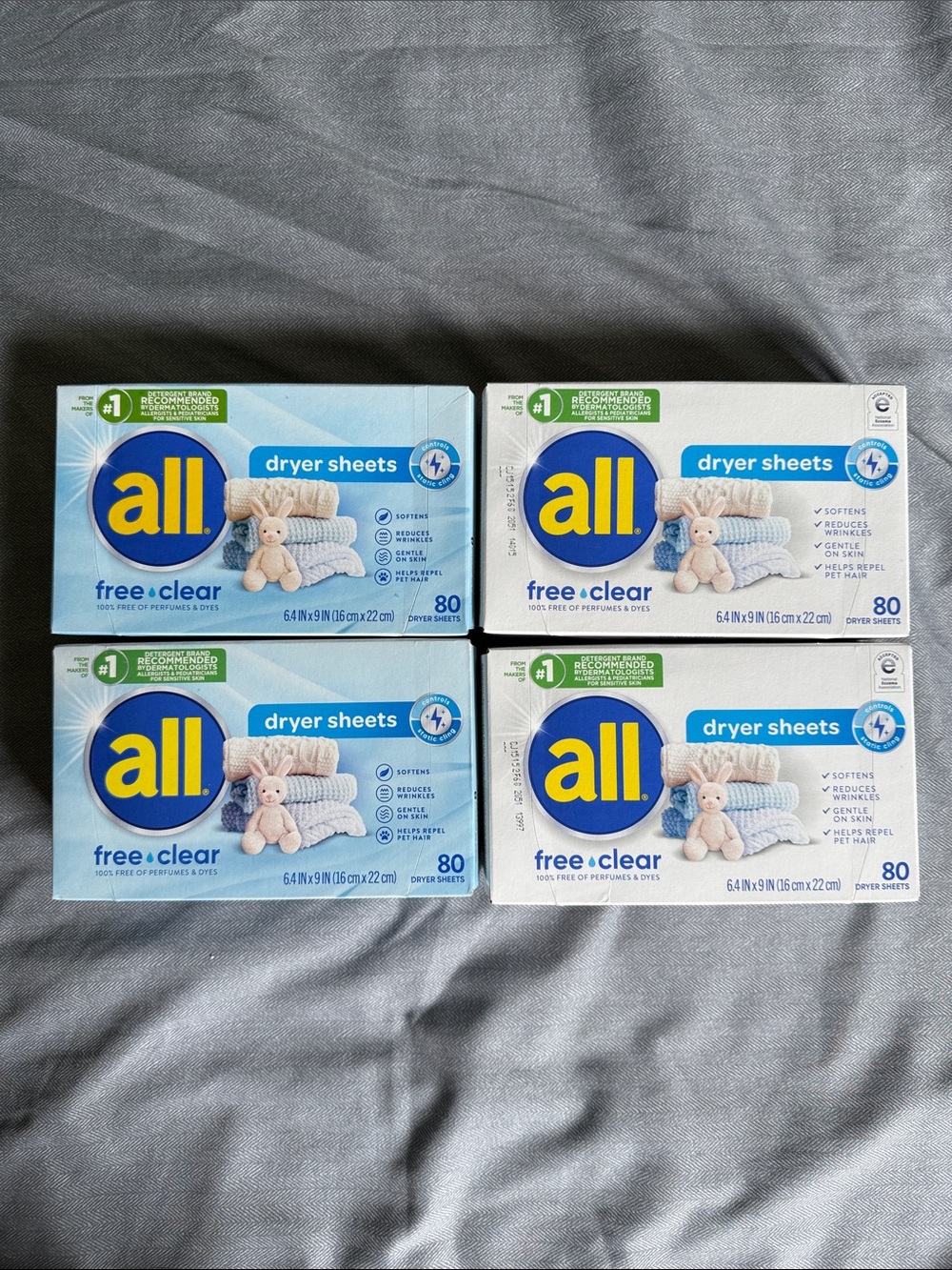 all Dryer Sheets Free & Clear - 4 Boxes (80 ct each) - White/Blue Packaging